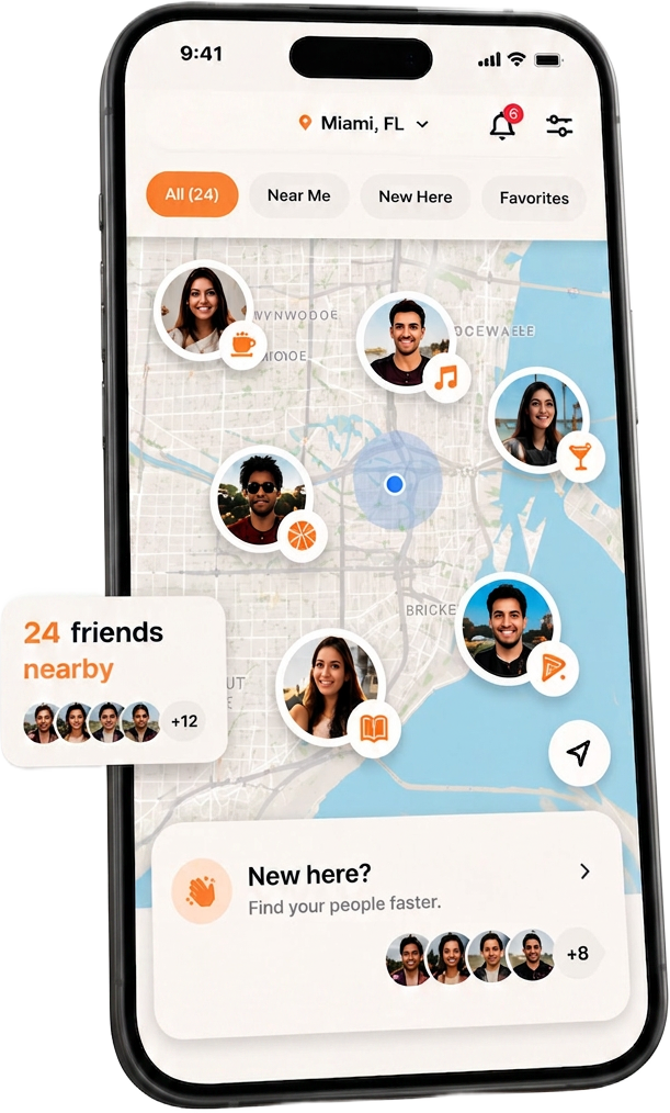 Discover friends nearby on the Miami map